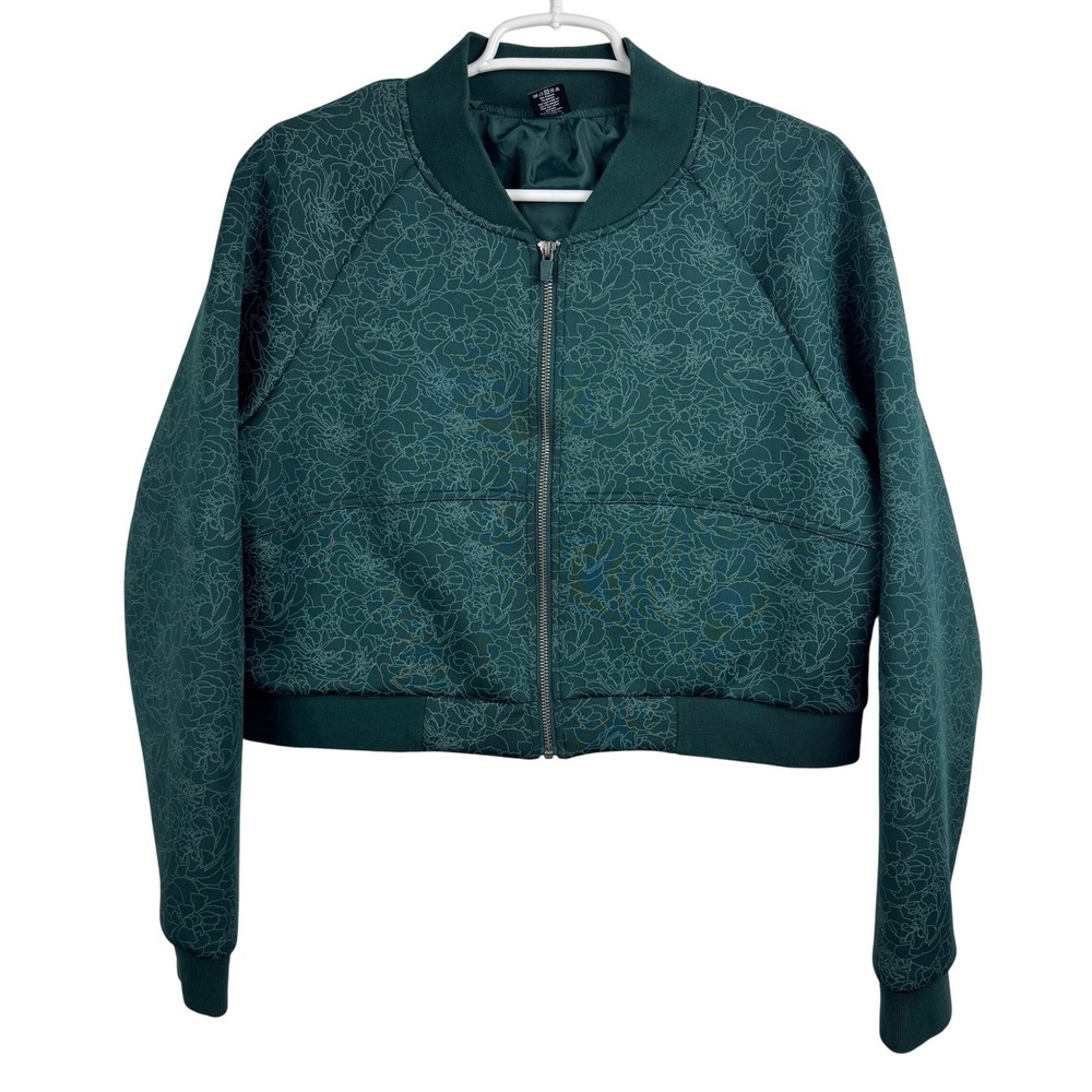 Balance Athletica Women's Floral Print Bomber Jacket Size Large Green Casual‎